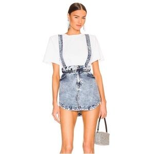 Revolve Retrofete Talula Denim Overalls Mini Jean Skirt Siena Blue Size XS